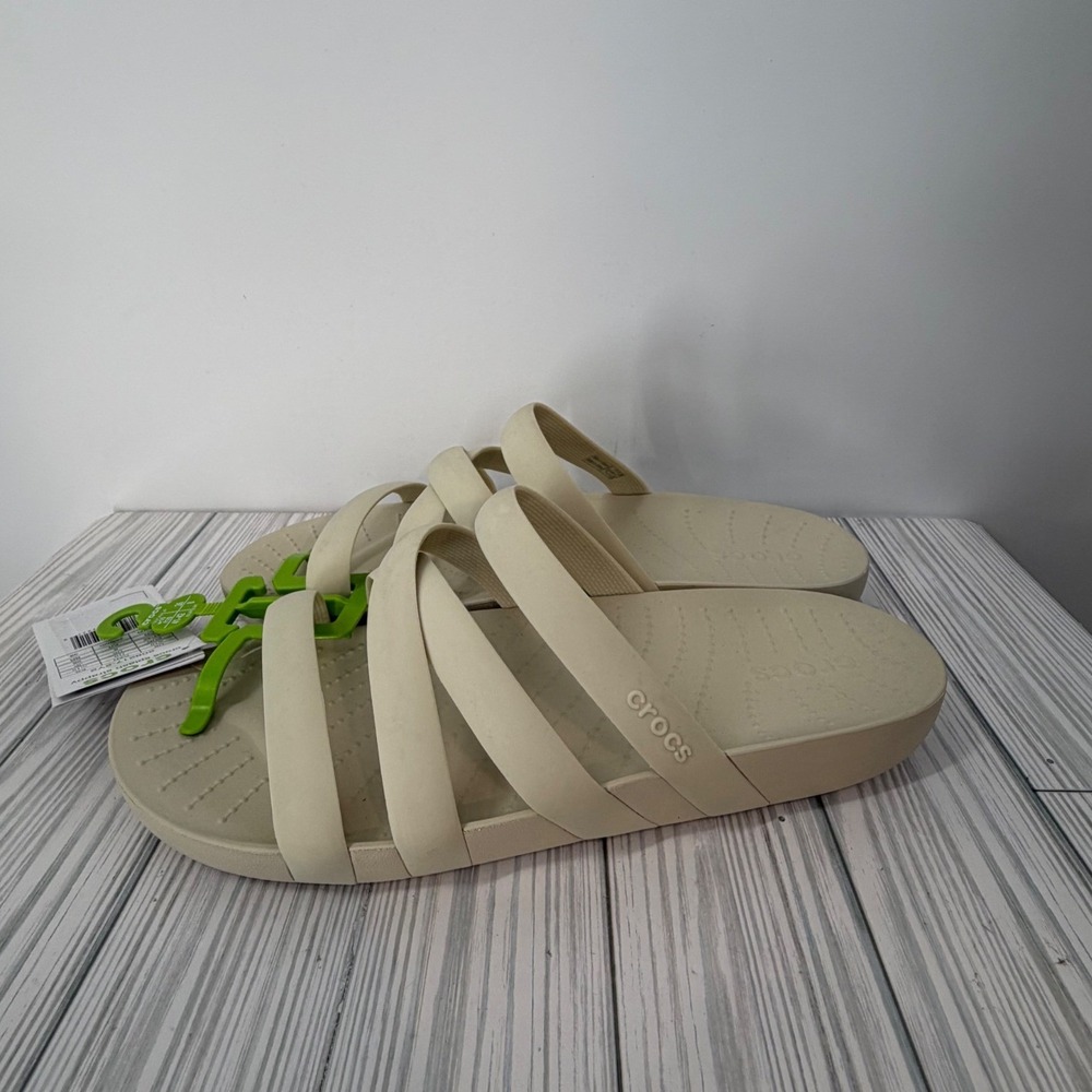 Crocs Splash Strappy Slip On Sandals Womens 10 Bone Beige Slide 208217-2Y2 New